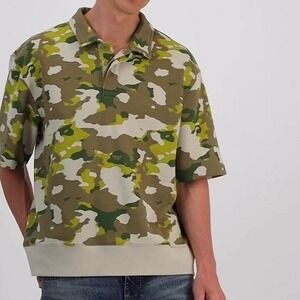 Mode of One Mens Relaxed Fit French Terry Camo Polo Shirt Army Brown L NEW